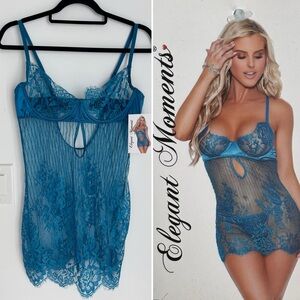 Elegant Moments Eyelash Lace Underwire Babydoll - Chemise Only Women’s Large NEW